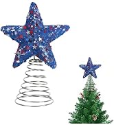 8.6" Glitter Star Christmas Tree Topper Decorative Holiday Tree Toppers Red White Blue Sequins St...