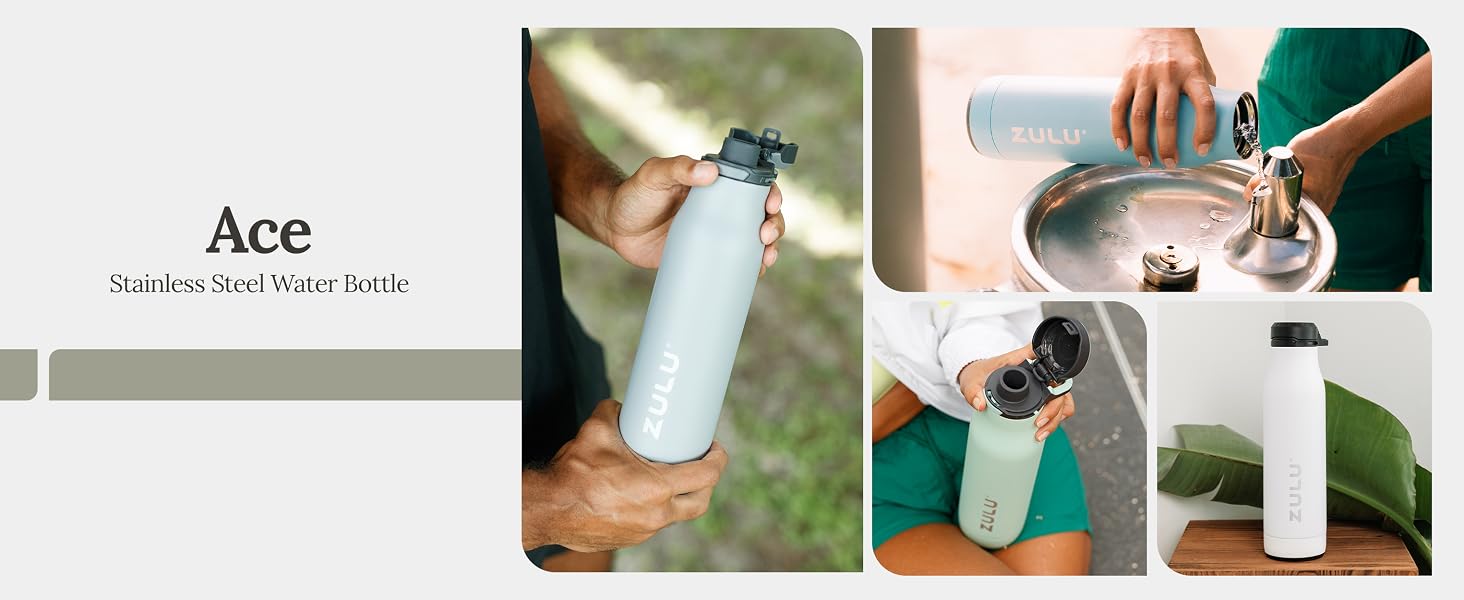 ZULU Ace stainless steel insulated water bottle with removable base for easy cleaning