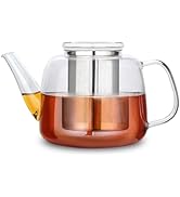 Easyworkz Borosilicate Glass Teapot 50oz with Large Stainless Steel Removable Loose Tea Infuser f...