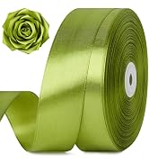 Jutieuo 1-1/2 Inch 100 Yards Olive Green Satin Ribbon, Solid Fabric Ribbon Roll for Flower Bouque...