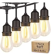 Mlambert 96FT LED Outdoor String Lights, Dimmable Waterproof Patio Lights with 30+3 Edison Warm W...