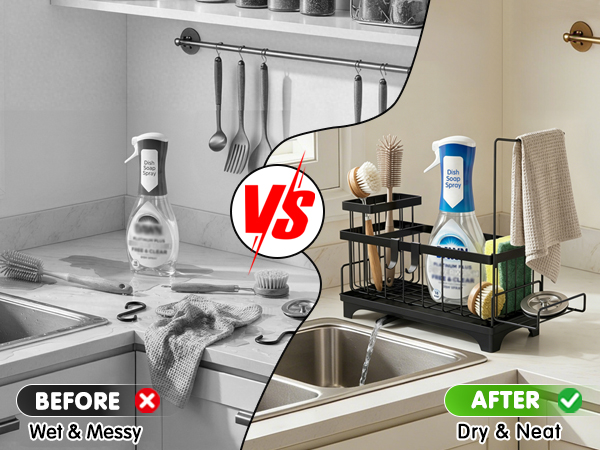 Sink Caddy with Detachable Brush Holder and Towel Rack