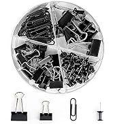 Creechwa Black Binder Clips and Paper Clips Push Pins Tacks Sets, Total 72 PCS Assorted Sizes Off...