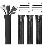 JOTO (4 Pack) Cable Management Sleeve with 10 Pieces Cable Tie, 20 inch Cord Organizer System wit...