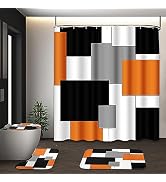 Tayney Orange Geometric Shower Curtain Set with Toilet Lid Cover and Non-Slip Rugs for Bathroom, ...