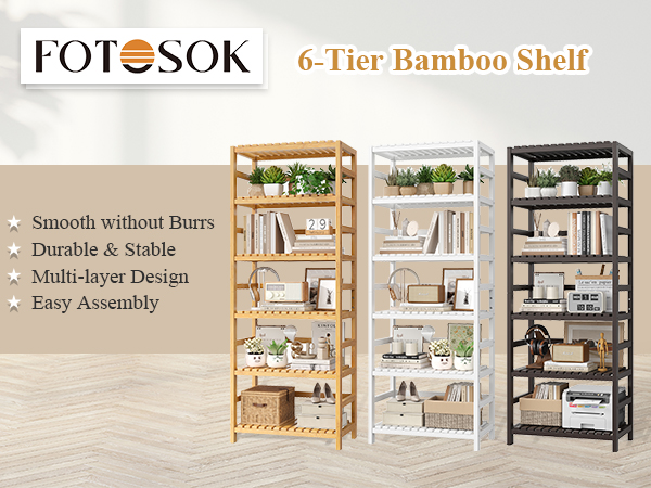 FOTOSOK 6-Tier Bamboo Shelf