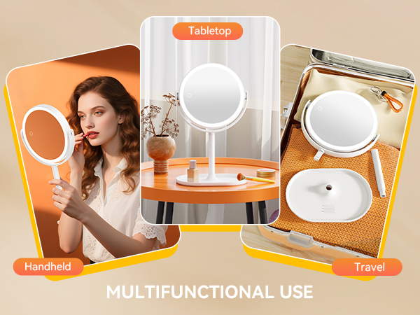 Multifunctional makeup mirror: handheld, tabletop, travel portable, for daily use and on-the-go