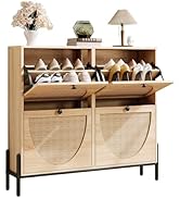 IRONCK Rattan Shoe Cabinet Storage with 4 Flip Drawers, Freestanding Shoe Storage Organizer Cabin...