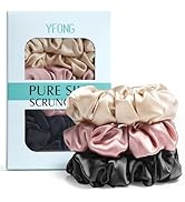 YFONG 3 PCS 100% Mulberry Silk Scrunchies for Women Girls, 22 Momme Soft Hair Ties for Frizz & Br...