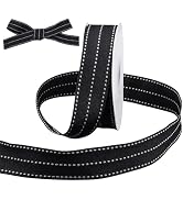 WADORN Stitched Edges Grosgrain Ribbon, 1''x9.8 Yards Striped Fabric Grosgrain Ribbons DIY Craft ...