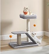 Feandrea Cat Scratching Post, Small Cat Tree Tower, Multifunctional Cat Scratcher with Self Groom...