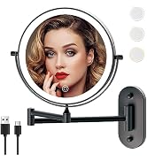 MIROAMZ Rechargeable Wall Mounted Lighted Makeup Vanity Mirror 8 Inch Double Sided 1X 10X Magnify...