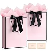 YoungTree Pink Gift Bags with Handles, 13" Medium Gift Bag with 4 Tissue Paper and 2 Card, 2 Pcs ...