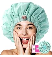 Years Calm Water-Activated Large Satin-Lined Shower Cap for Women(Aqua) | Floral pattern appears ...