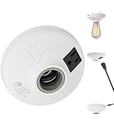 3-in-1 Light Socket Adapter with USB (5V/2A) & Outlet - E26/E27 Bulb to Power Outlet Converter, U...