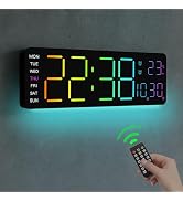 JoFomp LED Digital Clock Large Display with RGB Color Remote Control, 13" Large Digital Wall Cloc...