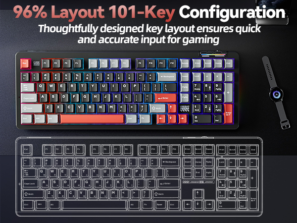 96% keyboard rgb backlit mechanical keyboard gaming light up computer keyboards with number pad