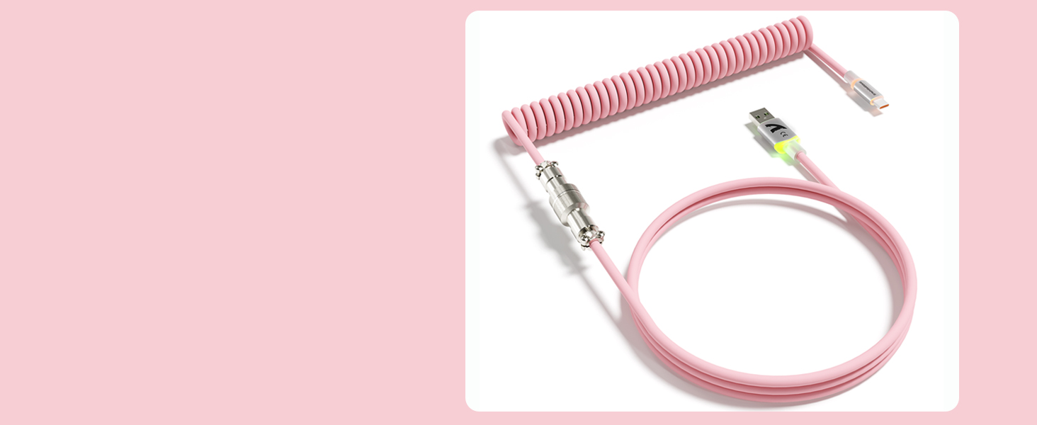 ATTACK SHARK C01 ULTRA Pink Coiled C to A TPU Cable for 8K Polling Rate Gaming Keyboard