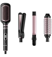 Nicebay Hair Straightening Brush Set with Thermal Brush Flat Iron, 1 Inch Ceramic Curling Iron, 5...