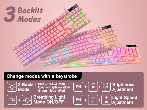 pink keyboard with led