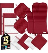 Oven Mitts Kitchen Towels and Dishcloths with Pot Holders Sets, Oven Gloves Hot Pads 500°F Heat R...
