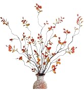 Cherica 4 Pcs Fall Stems Artificial Ficus Branches, 47.2 Inch Faux Eucalyptus Stems Fall Decor, F...