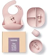 SAMiGO Baby Led Weaning Supplies - Silicone Baby Feeding Set - Suction Bowl Divided Plate Bib Cup...