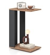 Giantex Rolling C Shaped End Table, 2-Tier Sofa Side Table with Universal Wheels & Storage Shelf,...