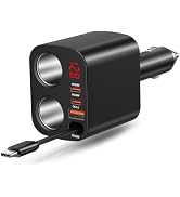 Bangfun 6 in 1 Cigarette Lighter Splitter, 200W Dual Socket and Retractable Car Charger Adapter
