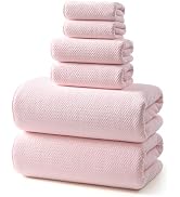 REDKISS 6 Piece Pink Towel Set, Extra Large Microfiber Bathroom Towels Set, 2 Bath, 2 Hand, 4 Was...