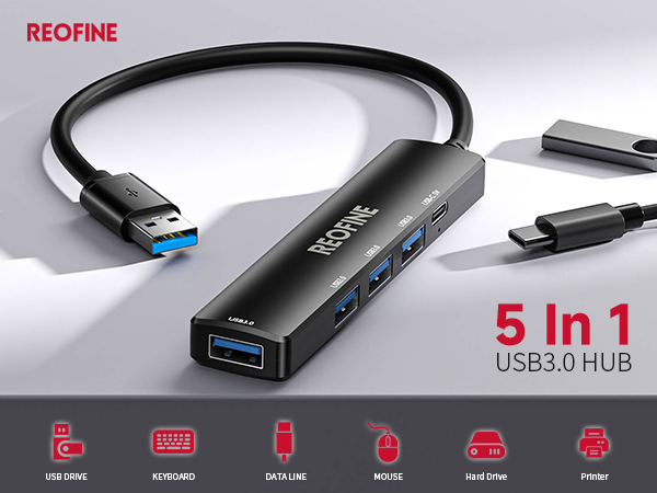 USB 3.0 Hub, 5 Port USB Hub Splitter,Portable USB Adapter