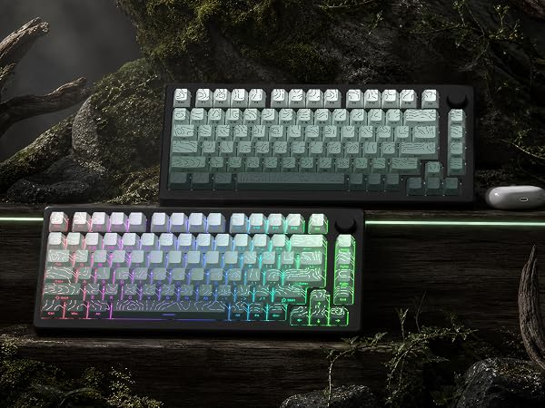 Shine Through keycaps,Double Shot PBT keycap,Topographic