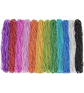 144 PCS Mardi Gras Beads Necklaces, 12 Colors Christmas Necklaces 33 Inch 7 mm Metallic Bead Neck...