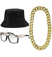 ONUPGO Hip Hop Costume Kit 80s/90s Rapper Accessories Bucket Hat Sunglasses Gold Chain Necklace O...