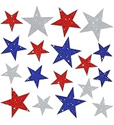 Whaline 6 Sheets Glitter Stars Window Clings Patriotic Glitter Blue Red White Stars Window Decals...