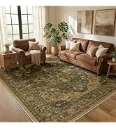 RELEANY Area Rugs 5'x7' Washable Non-Slip, Floral Vintage Distress Print Pattern Medallion Carpet...