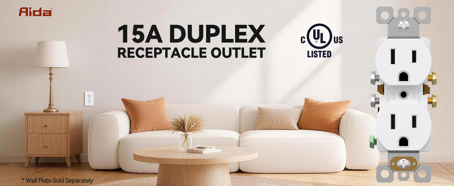 AIDA RESIDENTIAL GRADE 15A DUPLEX OUTLET