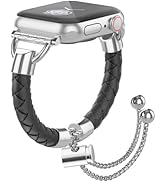 Leather and Metal Band Compatible with Apple Watch Bands for Women,Adjustable Designer Cute Styli...