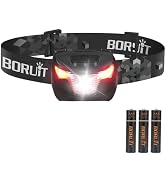 BORUIT BR01 Headlamp with Red White Light - AAA Battery Powered LED Head Lamp, Super Bright 4 Mod...