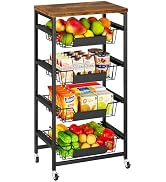 IBUYKE Kitchen Fruit Vegetable Storage Cart with Drawers,Metal Rolling Utility Cart with Fruit Ba...