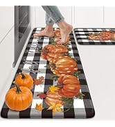KIMODE Anti Fatigue Kitchen Mats for Floor, Black and White Plaid Kitchen Rugs Sets of 2, Fall De...