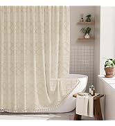 AmazerBath Boho Farmhouse Shower Curtain with Tassels, Soft Cloth Chevron Beige Shower Curtain Se...