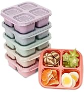 6 Pack Snack Containers, 4 Compartment Divided Snack Container for Kids, Bento Snack Box for Adul...