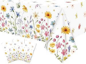 3-Piece 54 x 108 Inch Spring Floral Plastic Tablecloth