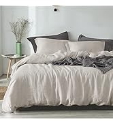 PHF 100% French Flax Linen Duvet Cover Set Queen, 3pcs Garment Washed Soft Breathable Durable Coo...