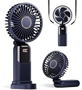 Portable Handheld Fan, 4200mAh Battery Operated Fan, 5 Speeds Personal Fan with Base, Digital Dis...