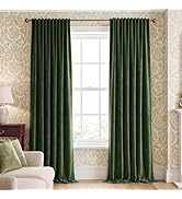 NICETOWN Blackout Christmas Olive Green Velvet Curtains for Bedroom, Rod Pocket & Back Tab Room D...