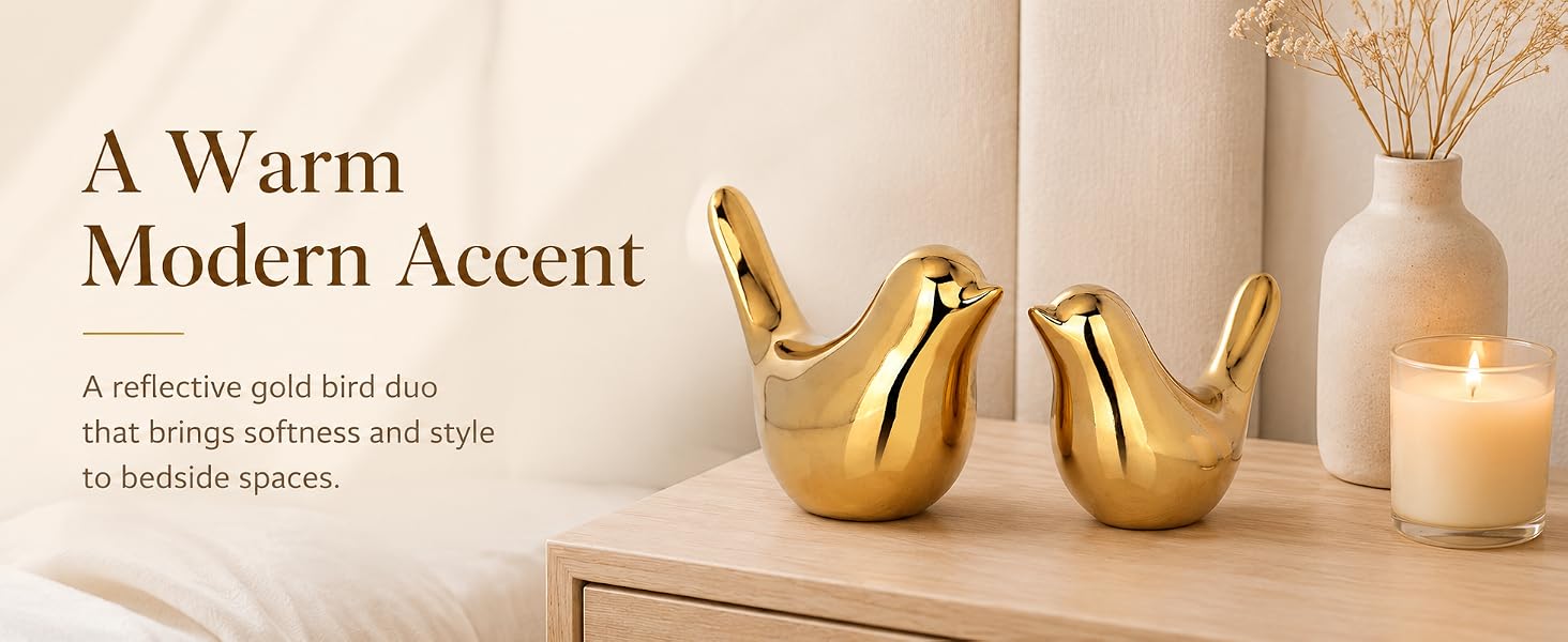 Gold Bird Figurine Set for Bedside Decor