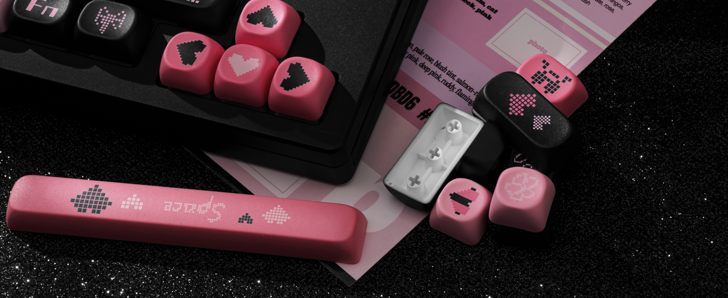PBT Keycaps Dye-Sublimation Black and Pink MOA Profile Custom Cute Keycaps