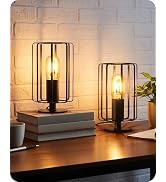 GOEBLESON Industrial Table Lamp Set of 2, Small Bedside Lamp with Dimmable 2400K Warm Light LED B...